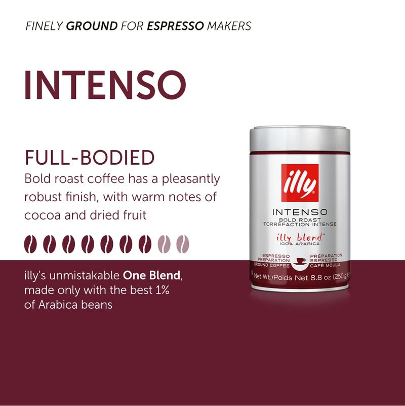 illy Ground Coffee Espresso - 100% Arabica Coffee Ground â€“ Intenso Dark Roast â€“ Warm Notes of Cocoa & Dried Fruit - Rich Aromatic Profile - Precise Roast - No Preservatives â€“ 8.8 Ounce, 6 Pack - Image 3